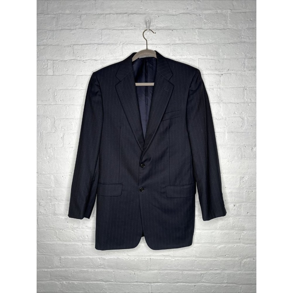 HICKEY FREEMAN Blazer Jacket Size 40 long Striped Wool Union black/navy